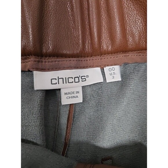 CHICO'S Faux Leather Wide Leg Crop Pants Brown Women’s Size 00/ US 2 READ - Picture 4 of 9